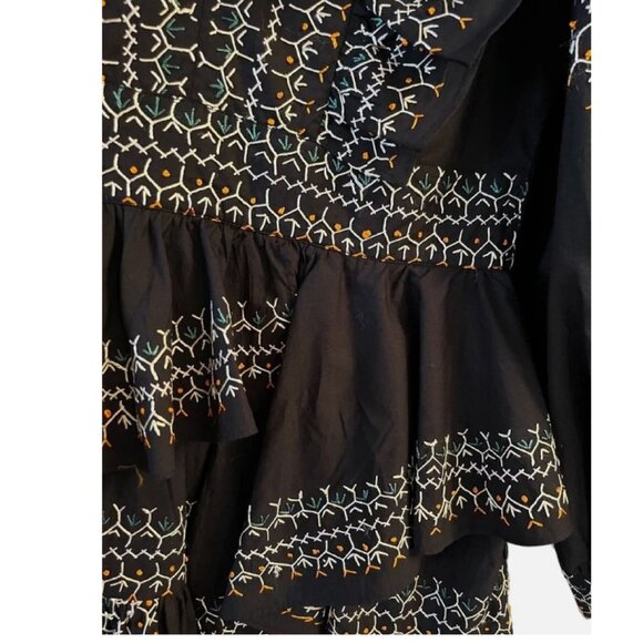 ULLA JOHNSON Anais Mini Dress Ruffle Embroidered V-Neck - Picture 5 of 5